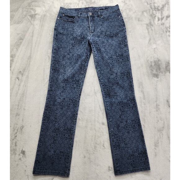 Charter Club Jeans Womens 10 Blue Geometric Lexington Straight Leg Stretch Denim - Picture 1 of 14